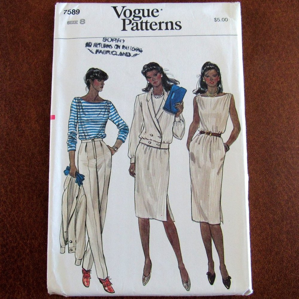Vintage Vogue Sewing Pattern 7589 Suit Jacket Top Dress Pants Size Womens 8